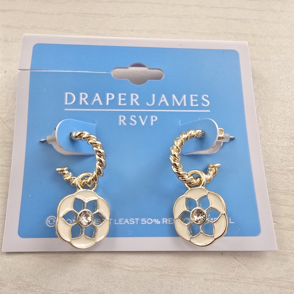 Draper James Gold & Cream Floral Hoop Drop Earrings